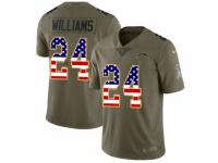 Men Nike Los Angeles Chargers #24 Trevor Williams Limited Olive/USA Flag 2017 Salute to Service NFL Jersey