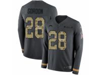 Men Nike Los Angeles Chargers #28 Melvin Gordon Limited Black Salute to Service Therma Long Sleeve NFL Jersey