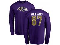 Men Nike Maxx Williams Purple Name & Number Logo - NFL Baltimore Ravens #87 Long Sleeve T-Shirt
