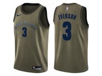 Men Nike Memphis Grizzlies #3 Allen Iverson Swingman Green Salute to Service NBA Jersey