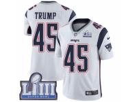 Men Nike New England Patriots #45 Donald Trump White Vapor Untouchable Limited Player Super Bowl LIII Bound NFL Jersey