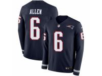 Men Nike New England Patriots #6 Ryan Allen Limited Navy Blue Therma Long Sleeve NFL Jersey