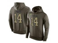 Men Nike NFL San Diego Chargers #14 Dan Fouts Olive Salute To Service KO Performance Hoodie