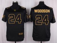 Men Nike Oakland Raiders #24 Charles Woodson Pro Line Black Gold Collection Jersey