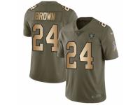 Men Nike Oakland Raiders #24 Willie Brown Limited Olive/Gold 2017 Salute to Service NFL Jersey