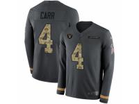 Men Nike Oakland Raiders #4 Derek Carr Limited Black Salute to Service Therma Long Sleeve NFL Jersey