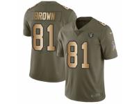 Men Nike Oakland Raiders #81 Tim Brown Limited Olive/Gold 2017 Salute to Service NFL Jersey