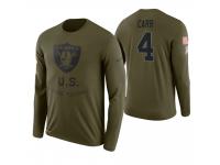 Men Oakland Raiders #4 Derek Carr 2018 Salute to Service Long Sleeve Olive T-Shirt