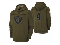 Men Oakland Raiders #4 Derek Carr Olive 2018 Salute to Service Pullover Hoodie