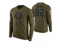 Men Oakland Raiders #82 Jordy Nelson 2018 Salute to Service Long Sleeve Olive T-Shirt