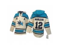 Men Old Time Hockey San Jose Sharks #12 Patrick Marleau Premier Cream Sawyer Hooded Sweatshirt