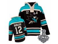 Men Old Time Hockey San Jose Sharks #12 Patrick Marleau Premier Teal Black Sawyer Hooded Sweatshirt 2016 Stanley Cup Final Bound