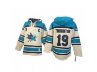 Men Old Time Hockey San Jose Sharks #19 Joe Thornton Premier Cream Sawyer Hooded Sweatshirt