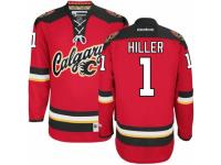 Men Reebok Calgary Flames #1 Jonas Hiller Premier Red New Third NHL Jersey
