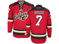 Men Reebok Calgary Flames #7 TJ Brodie Premier Red New Third NHL Jersey