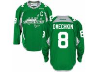 Men Reebok Washington Capitals #8 Alex Ovechkin Premier Green St. Patrick Day Practice NHL Jersey