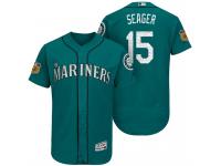 Men Seattle Mariners Kyle Seager #15 Aqua 2017 Spring Training Cactus League Patch Authentic Collection Flex Base Jersey