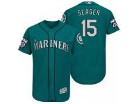 Men Seattle Mariners Kyle Seager #15 Aqua On-Field 40th Anniversary Patch Flex Base Jersey