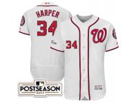 Men Washington Nationals Bryce Harper #34 White 2017 Postseason Patch Flex Base Jersey