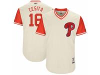 Men's 2017 Little League World Series Philadelphia Phillies #16 Cesar Hernandez Cesita Tan Jersey