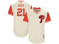 Men's 2017 Little League World Series Philadelphia Phillies #21 Clay Buchholz Buck Tan Jersey