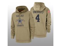 Men's 2019 Salute to Service Dak Prescott Cowboys Tan Sideline Therma Hoodie Dallas Cowboys