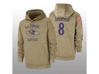 Men's 2019 Salute to Service Lamar Jackson Ravens Tan Sideline Therma Hoodie Baltimore Ravens