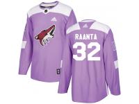 Men's Adidas Antti Raanta Authentic Purple NHL Jersey Arizona Coyotes #32 Fights Cancer Practice