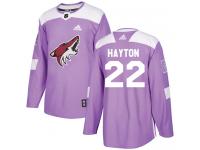 Men's Adidas Barrett Hayton Authentic Purple NHL Jersey Arizona Coyotes #22 Fights Cancer Practice