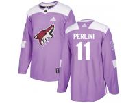 Men's Adidas Brendan Perlini Authentic Purple NHL Jersey Arizona Coyotes #11 Fights Cancer Practice