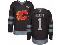 Men's Adidas Calgary Flames #1 Brian Elliott Premier Black 1917-2017 100th Anniversary NHL Jersey