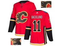Men's Adidas Calgary Flames #11 Mikael Backlund Red Authentic Fashion Gold NHL Jersey