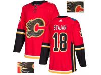 Men's Adidas Calgary Flames #18 Matt Stajan Red Authentic Fashion Gold NHL Jersey