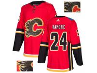 Men's Adidas Calgary Flames #24 Travis Hamonic Red Authentic Fashion Gold NHL Jersey