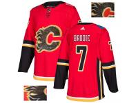 Men's Adidas Calgary Flames #7 TJ Brodie Red Authentic Fashion Gold NHL Jersey