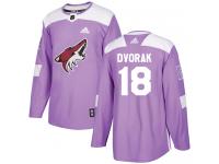 Men's Adidas Christian Dvorak Authentic Purple NHL Jersey Arizona Coyotes #18 Fights Cancer Practice