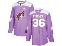 Men's Adidas Christian Fischer Authentic Purple NHL Jersey Arizona Coyotes #36 Fights Cancer Practice