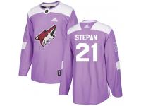 Men's Adidas Derek Stepan Authentic Purple NHL Jersey Arizona Coyotes #21 Fights Cancer Practice