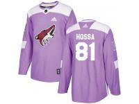 Men's Adidas Marian Hossa Authentic Purple NHL Jersey Arizona Coyotes #81 Fights Cancer Practice