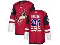 Men's Adidas Marian Hossa Authentic Red NHL Jersey Arizona Coyotes #81 USA Flag Fashion
