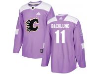 Men's Adidas NHL Calgary Flames #11 Mikael Backlund Authentic Jersey Purple Fights Cancer Practice Adidas