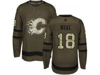 Men's Adidas NHL Calgary Flames #18 James Neal Authentic Jersey Green Salute to Service Adidas