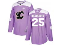 Men's Adidas NHL Calgary Flames #25 Joe Nieuwendyk Authentic Jersey Purple Fights Cancer Practice Adidas