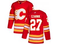 Men's Adidas NHL Calgary Flames #27 Austin Czarnik Authentic Alternate Jersey Red Adidas