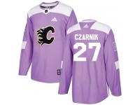 Men's Adidas NHL Calgary Flames #27 Austin Czarnik Authentic Jersey Purple Fights Cancer Practice Adidas