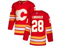 Men's Adidas NHL Calgary Flames #28 Elias Lindholm Authentic Alternate Jersey Red Adidas