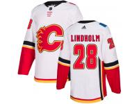 Men's Adidas NHL Calgary Flames #28 Elias Lindholm Authentic Away Jersey White Adidas