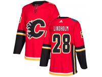 Men's Adidas NHL Calgary Flames #28 Elias Lindholm Authentic Home Jersey Red Adidas