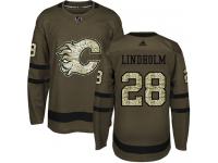 Men's Adidas NHL Calgary Flames #28 Elias Lindholm Authentic Jersey Green Salute to Service Adidas