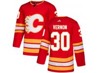 Men's Adidas NHL Calgary Flames #30 Mike Vernon Authentic Alternate Jersey Red Adidas
